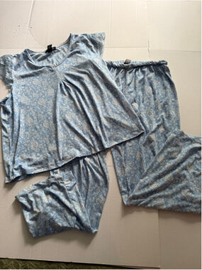 Women's Rene Rofe Blue White Paisley Pajama Set Size XL